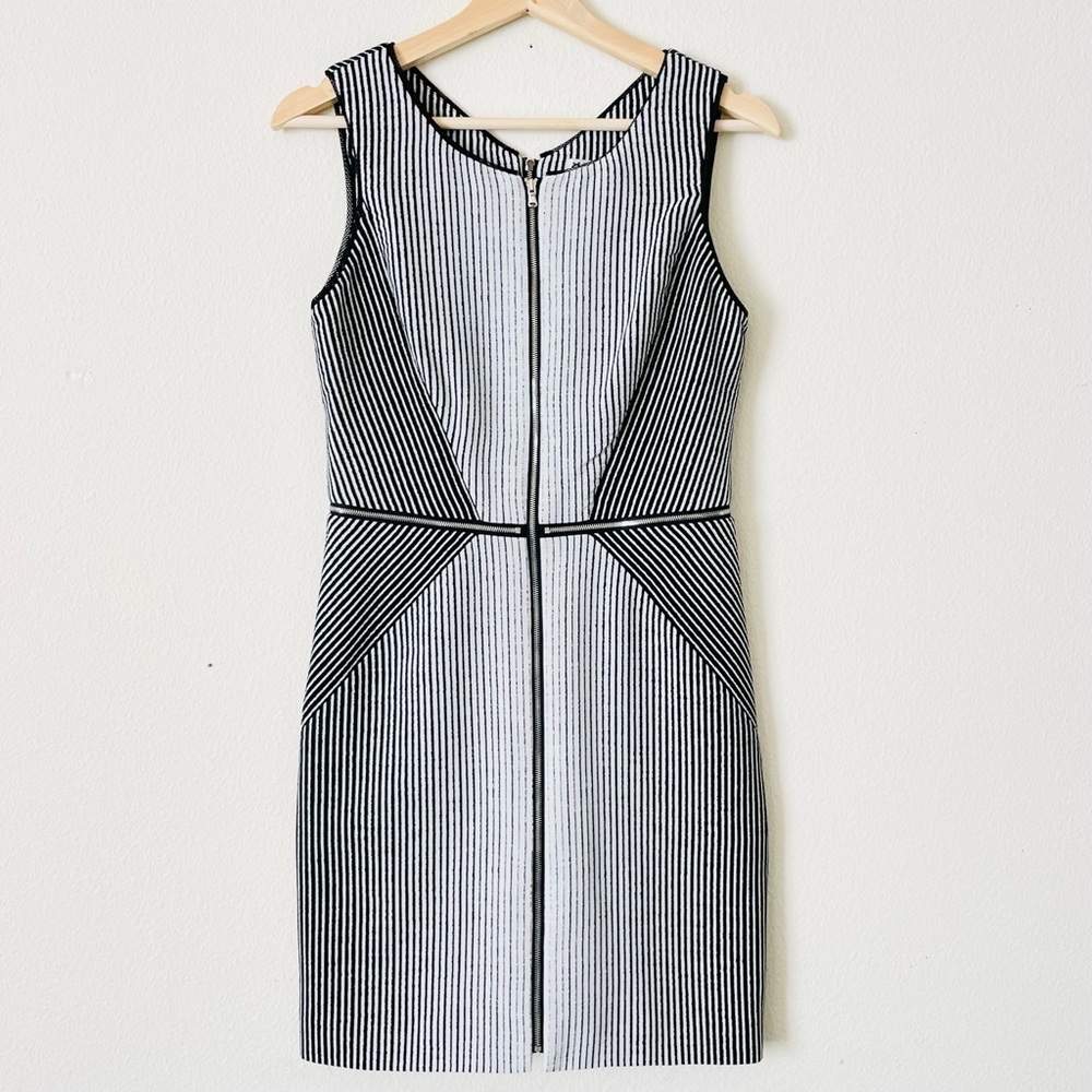 Yoana Baraschi Black and White Striped Sleeveless Mini Dress